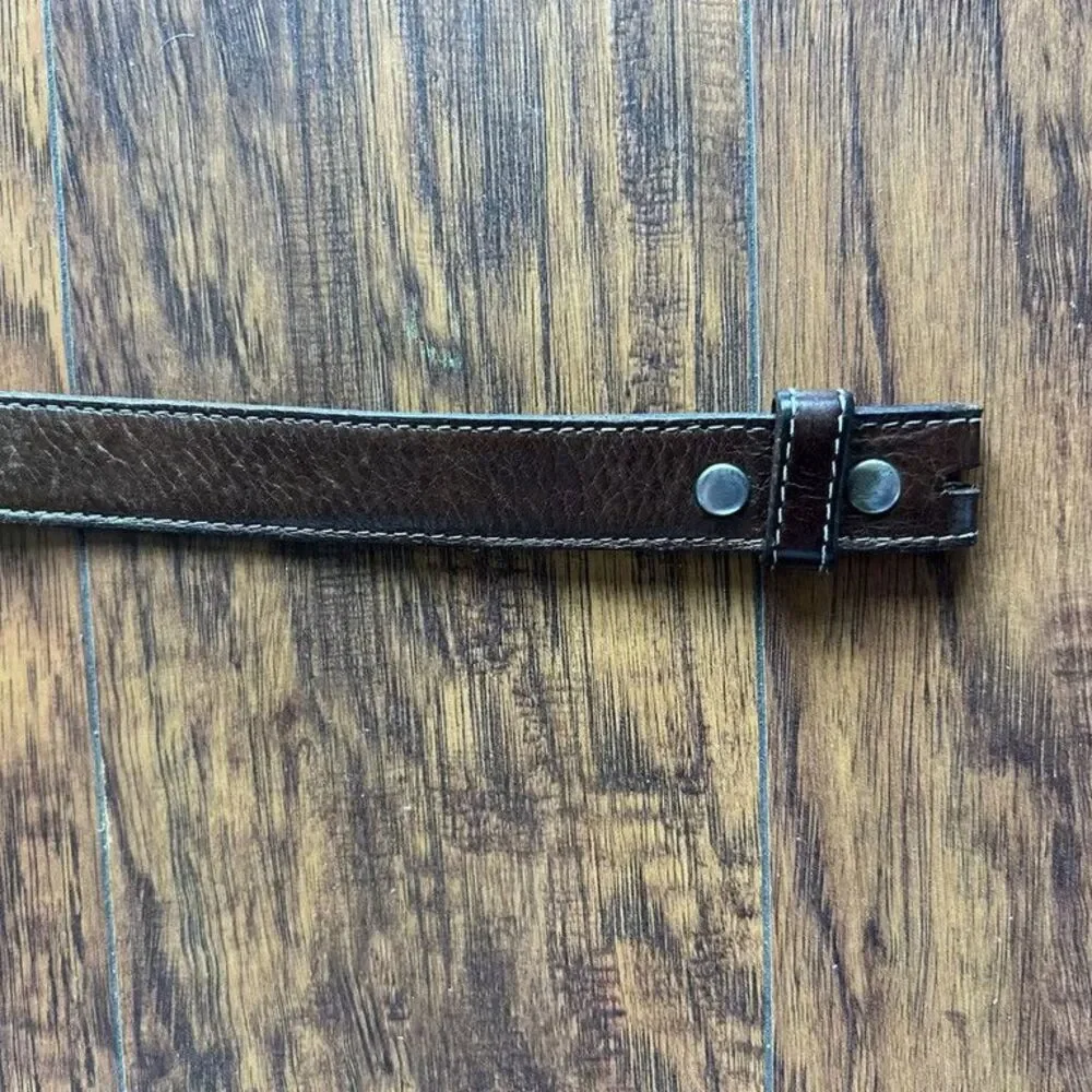 Maidas Houston Belt Strap Genuine Calf Leather Brown Snap On Distressed Mens 34